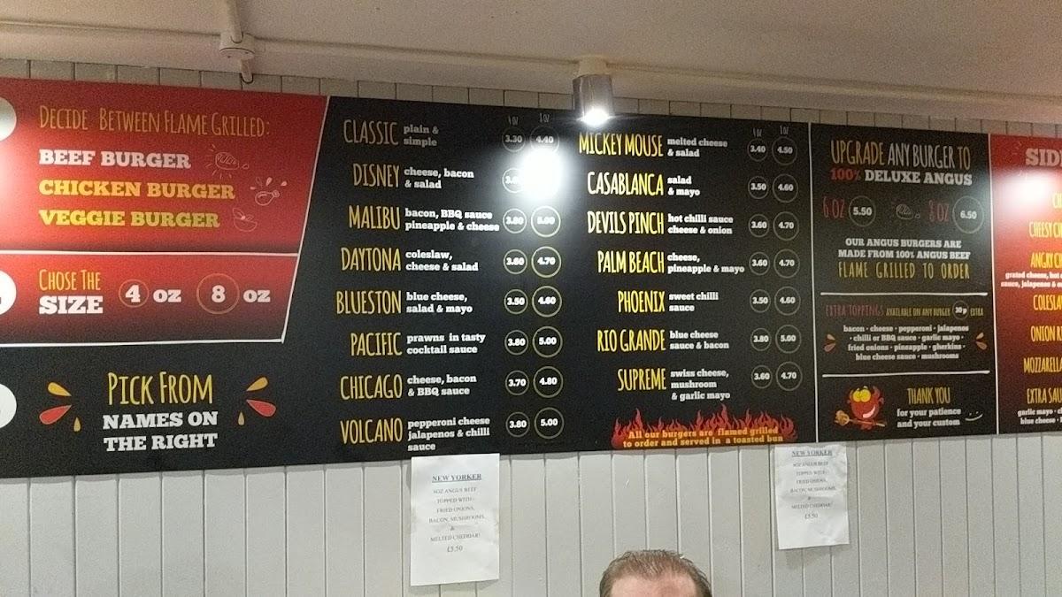 Menu at Rio's burgers restaurant, Newbury