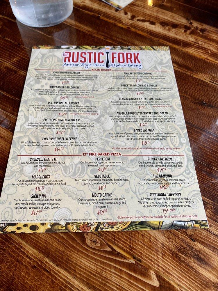 Menu at The Rustic Fork pizzeria, Blaine