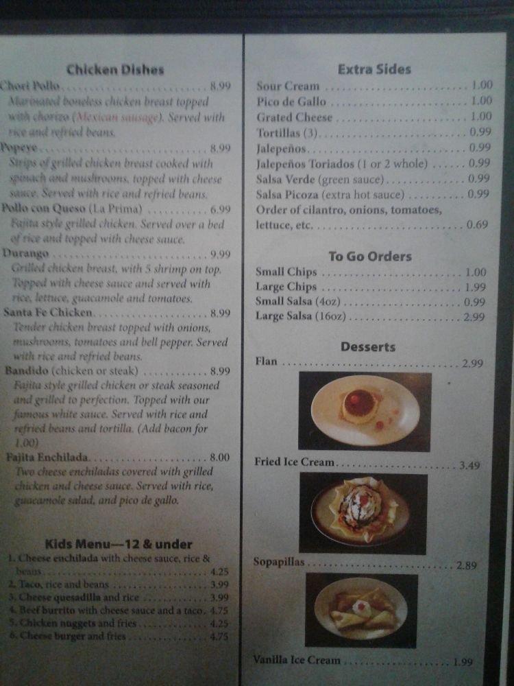 Menu at El Rincon Azteca Mexican Restaurant, Chanute
