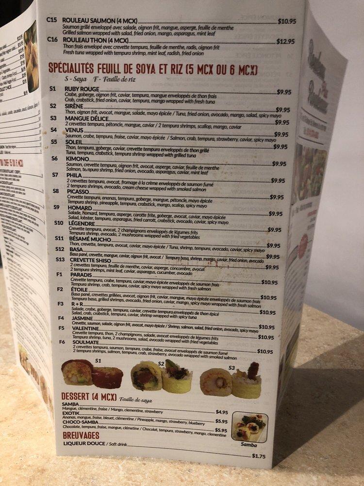 Menu at Rouleau Plus Rouleaux restaurant, Montréal