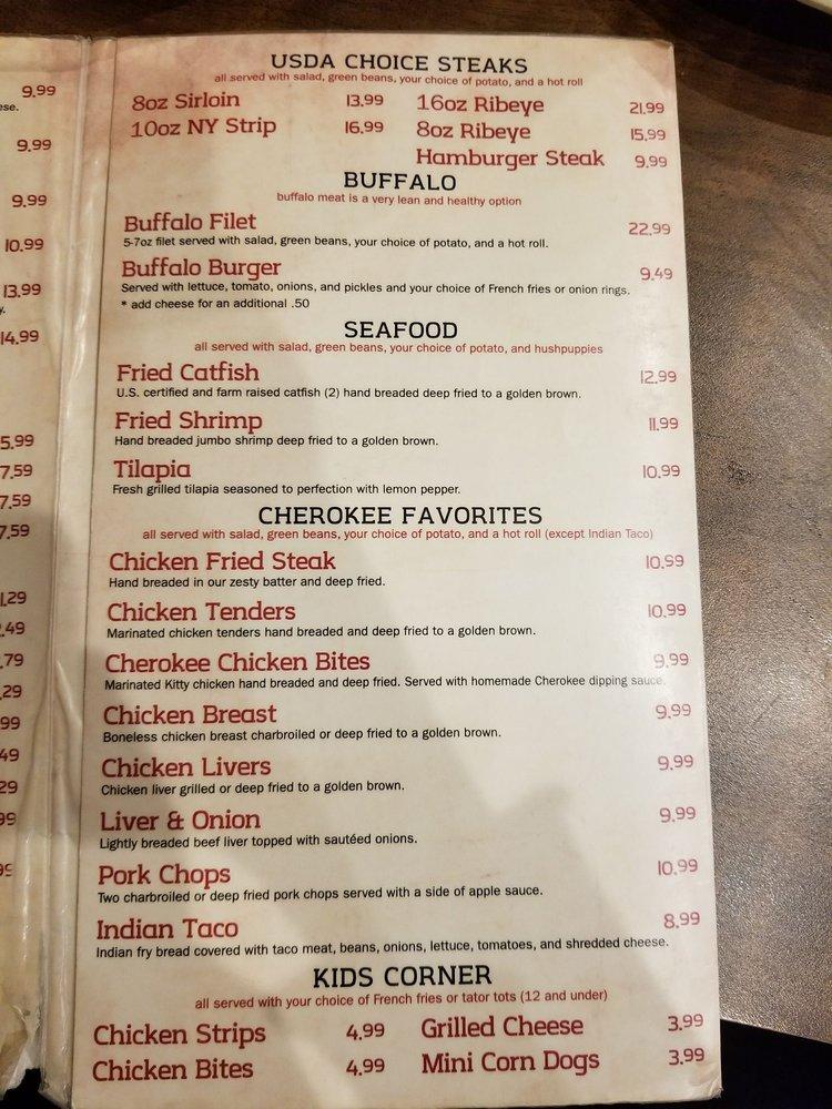 Menu at Cherokee Restaurant, Geary, 201 S Walbaum Rd