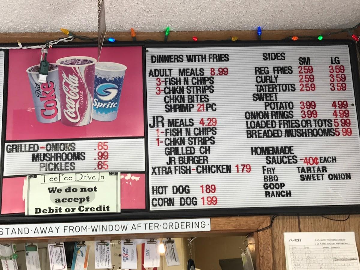 Menu at Teepee DriveIn restaurant, Grand Coulee