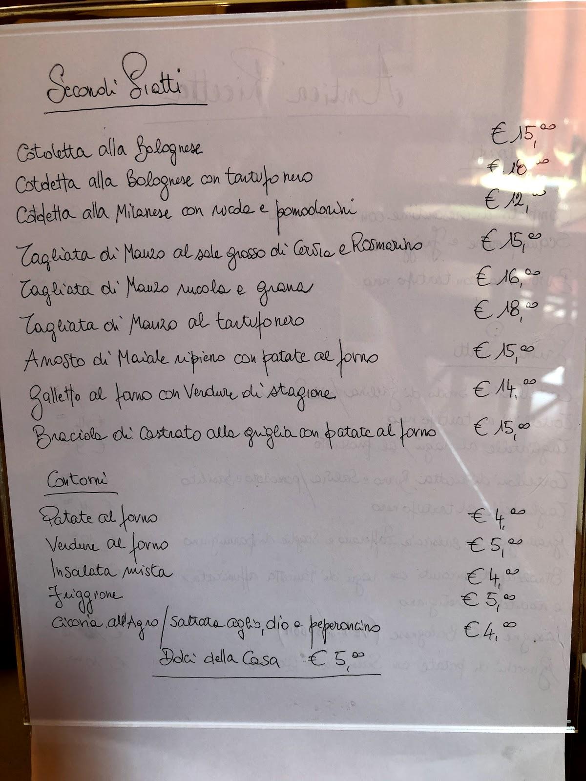 Menu da Trattoria Antica Ricetta ristorante, Bologna