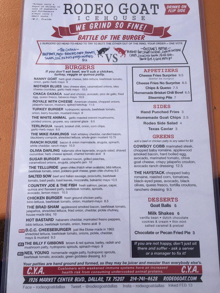 Menu at Rodeo Goat pub & bar, Dallas, Market Center Blvd
