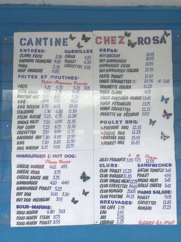 Menu at Cantine Chez Rosa restaurant, New Richmond