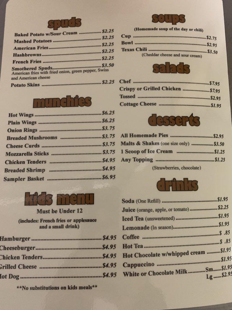 Menu at CurveIn Cafe, Redgranite