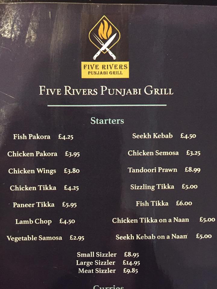 Menu at Five Rivers Punjabi Grill restaurant, Braithwell