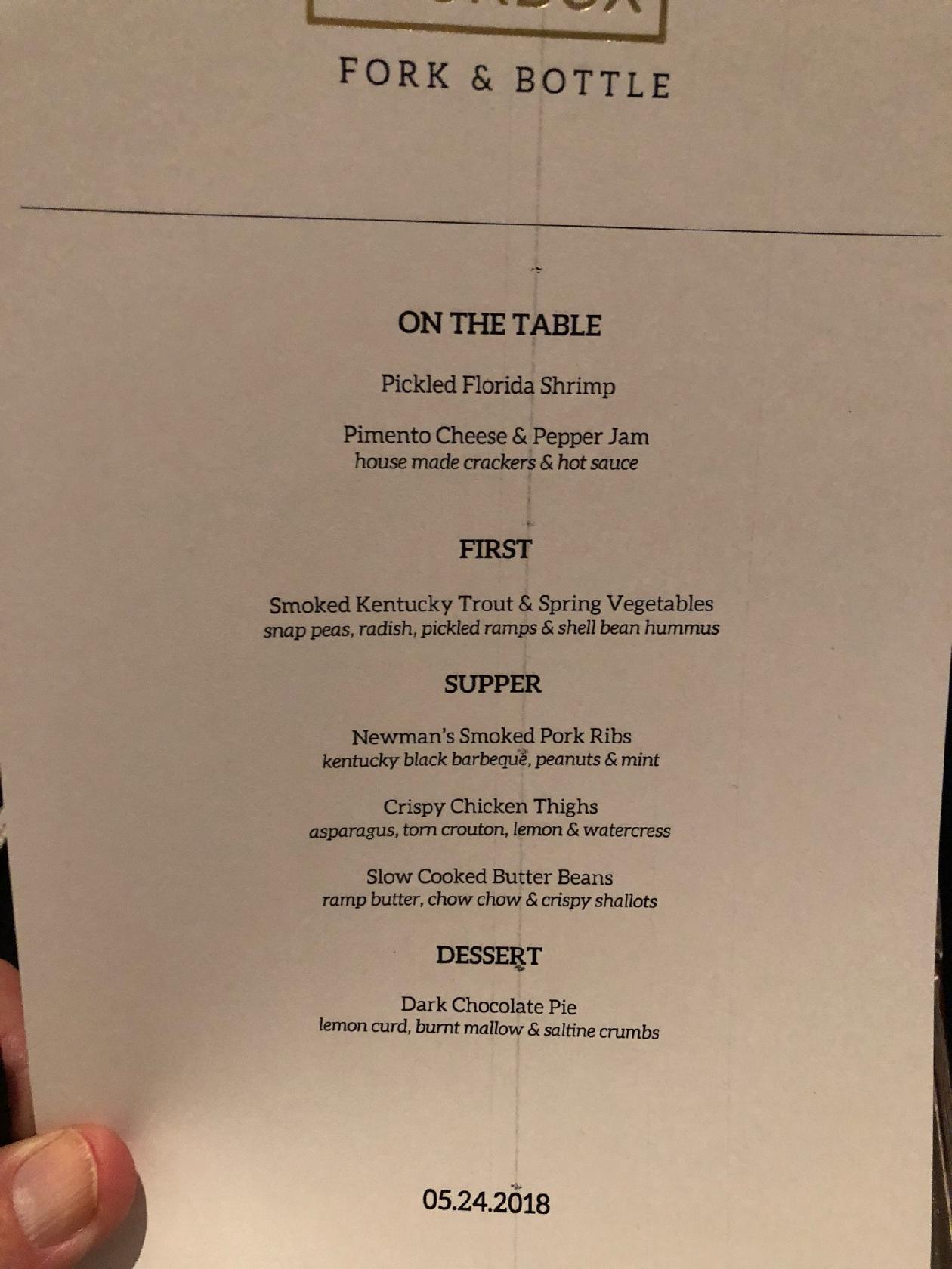 Menu at Lockbox restaurant, Lexington