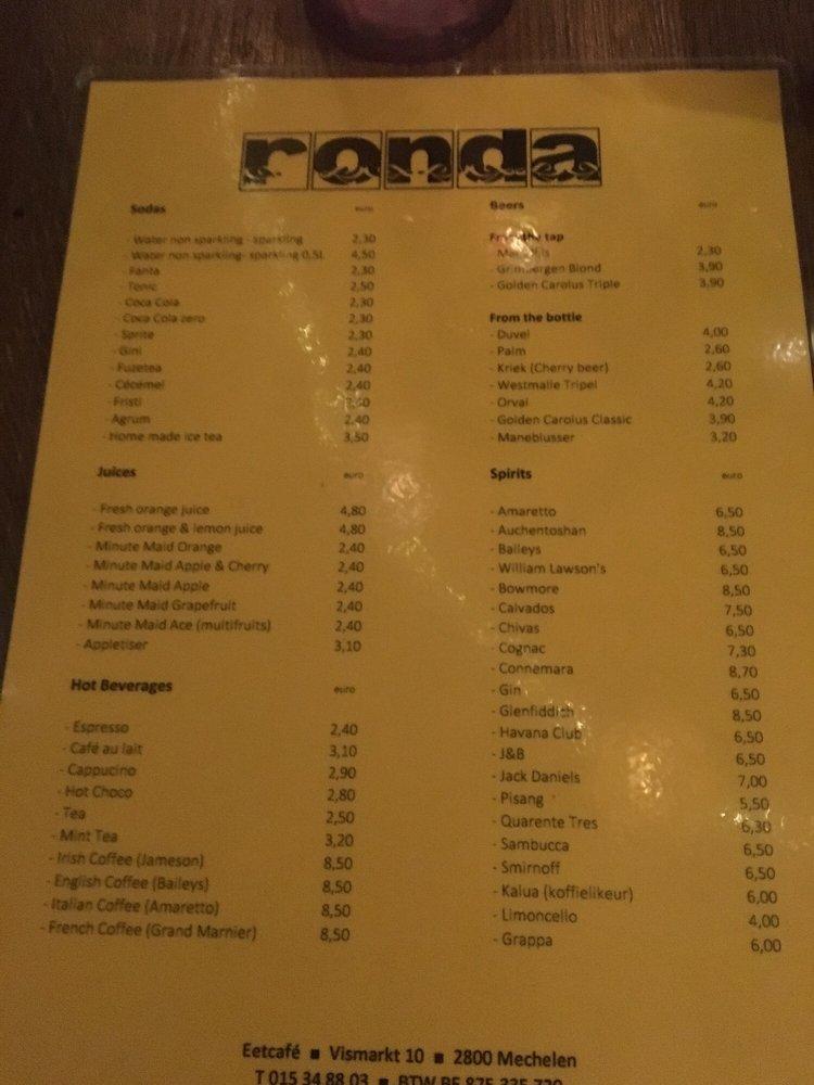 Menu at Ronda, Mechelen