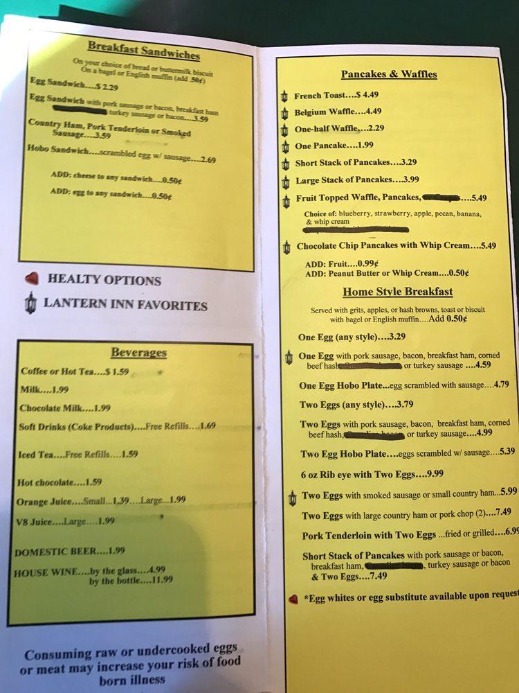 Menu at Lantern Inn restaurant, Goldsboro