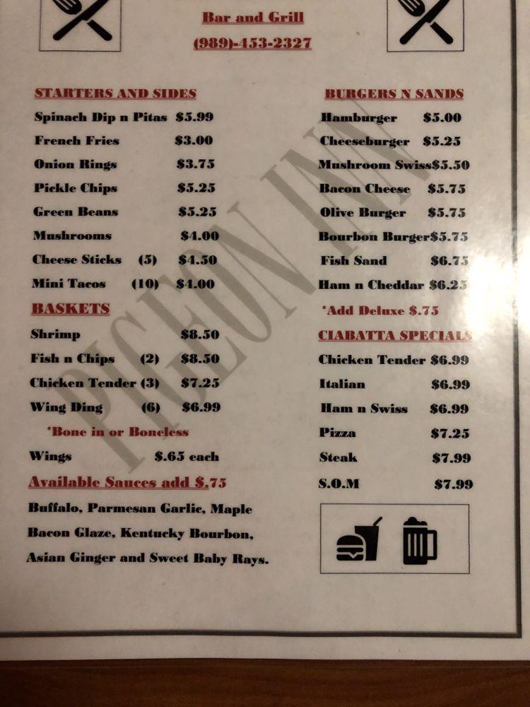 Menu at Pigeon Inn pub & bar, Pigeon