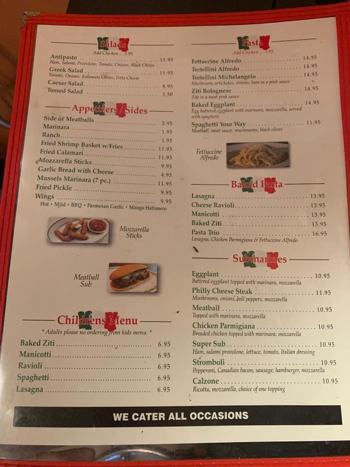 Menu at Roma’s Pasta and Pizza pizzeria, Kermit
