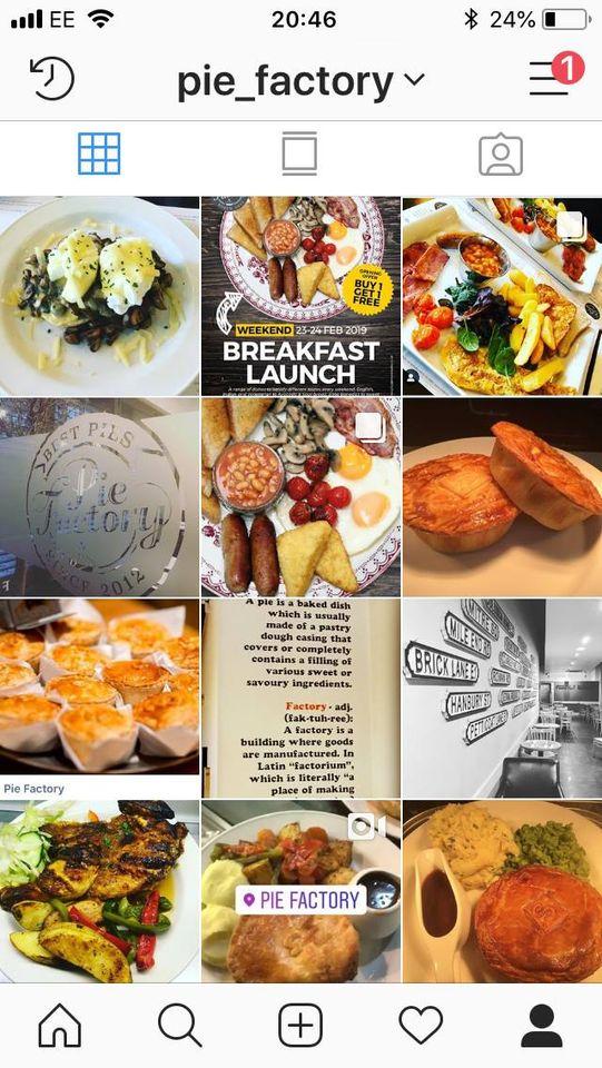 Menu at Pie Factory desserts, London, 103 Whitechapel Rd