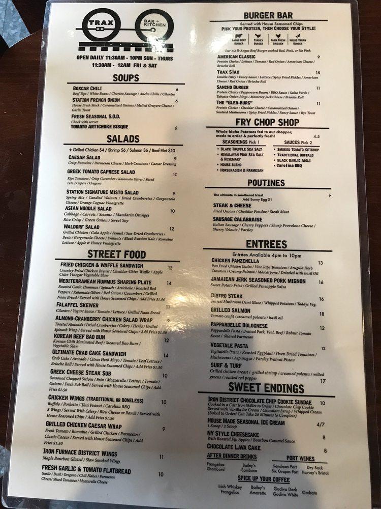 Menu at Trax Bar & Kitchen, Scranton