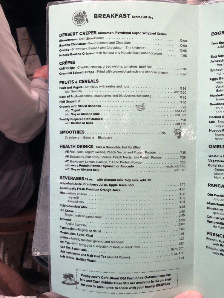 Menu at Poppycock's restaurant, Aspen