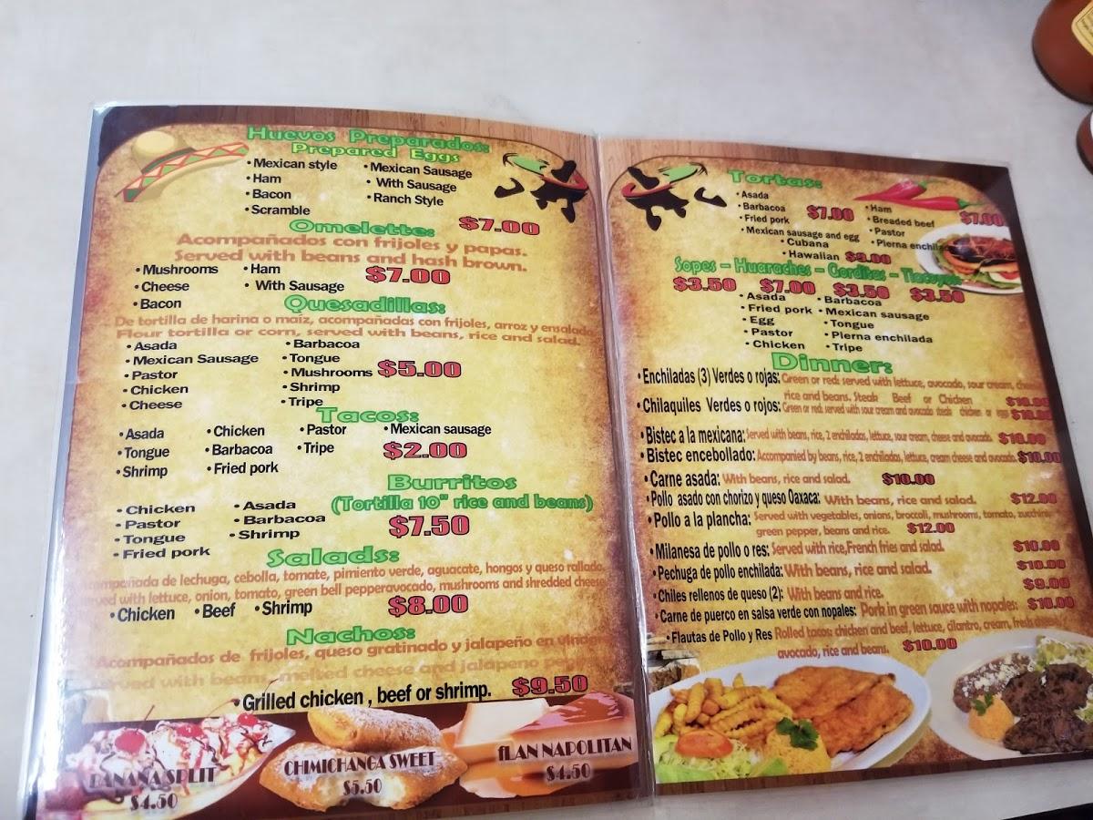 Menu at Las Rositas restaurant, Zebulon