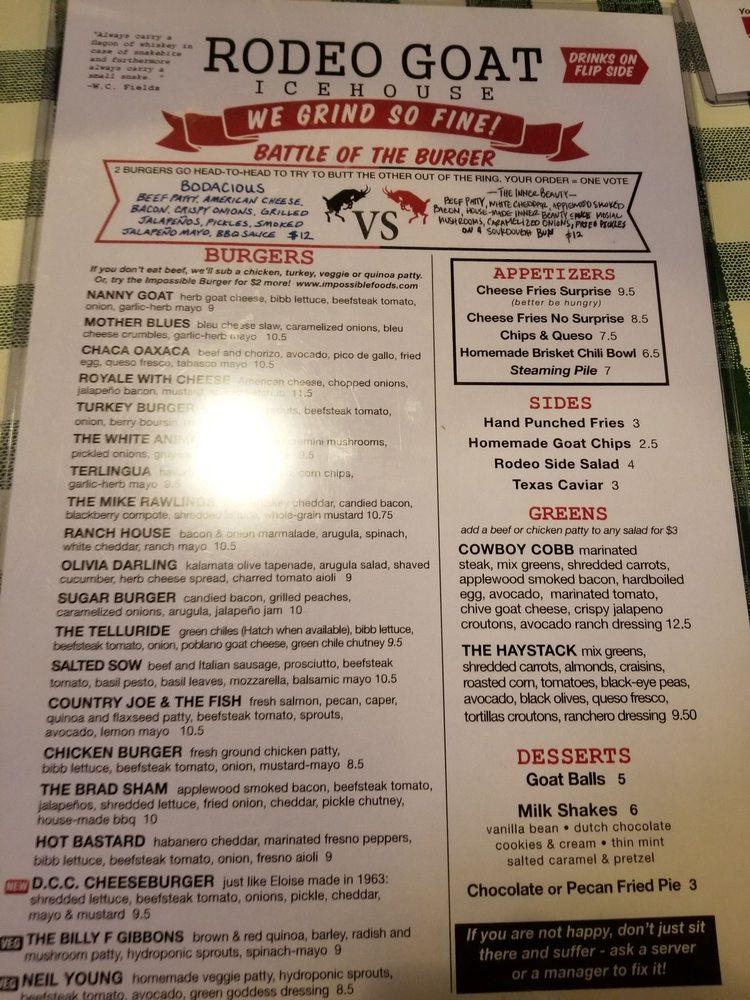 Menu at Rodeo Goat pub & bar, Dallas, Market Center Blvd
