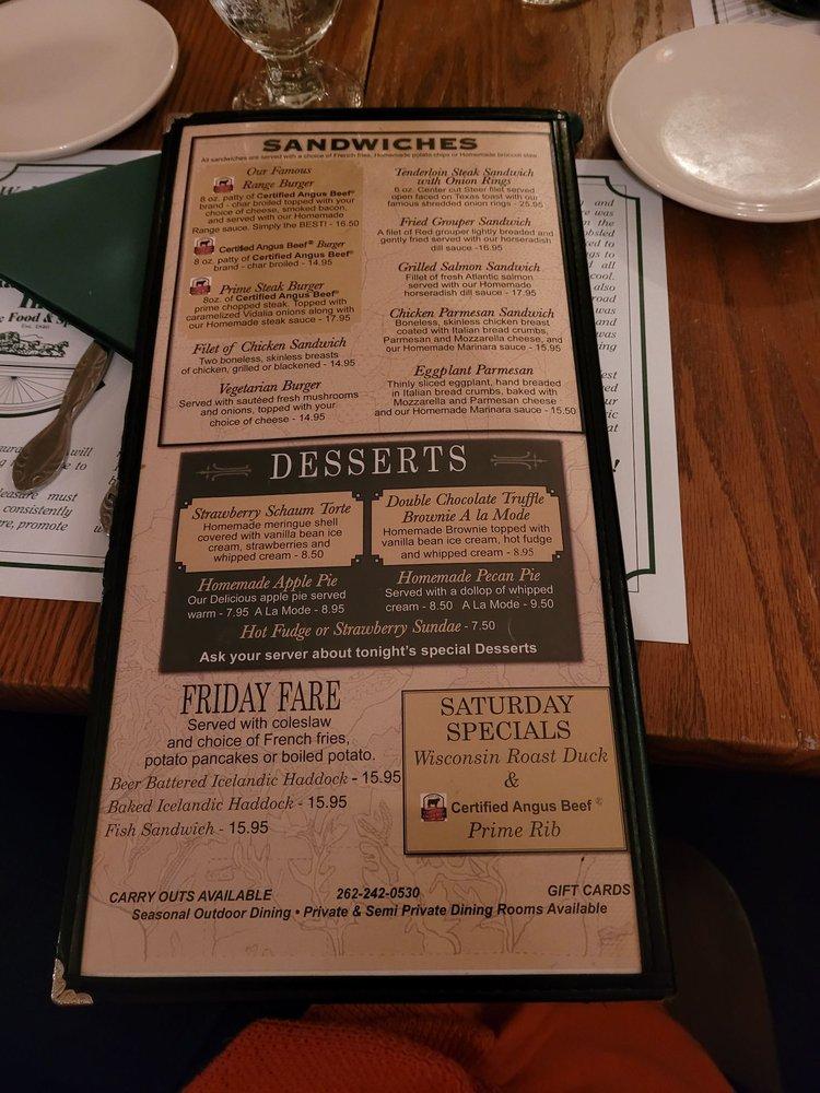 Menu at The Range Line Inn restaurant, Mequon