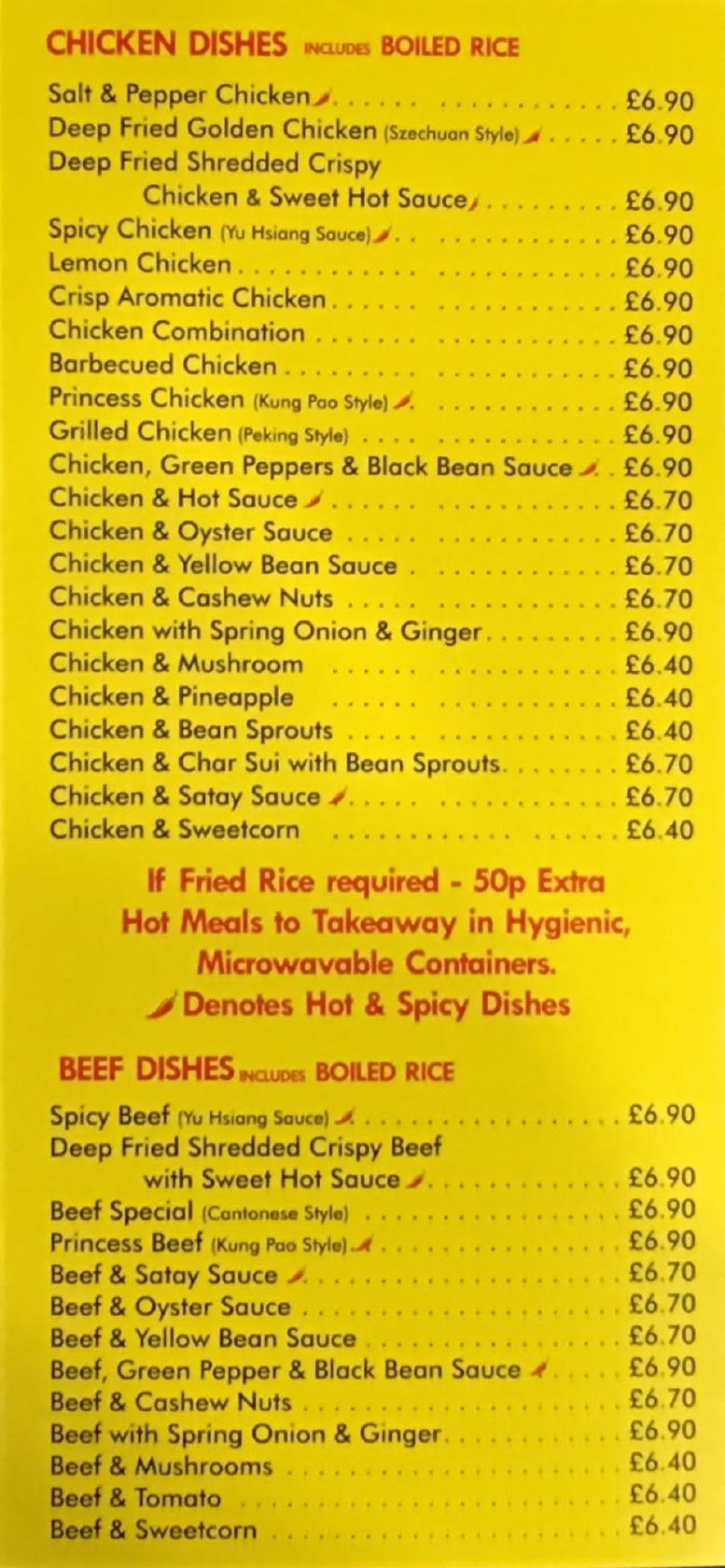 Menu at Hon’s restaurant, Dundee