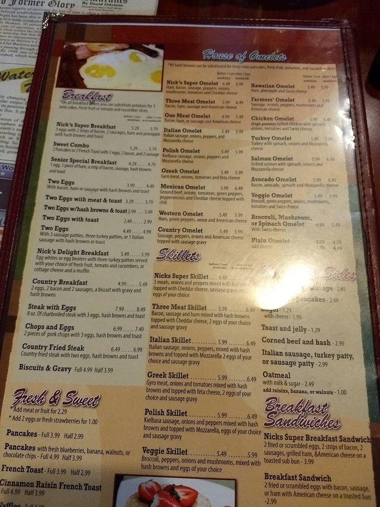 Menu at Nick's 4 Roses restaurant, Port Huron