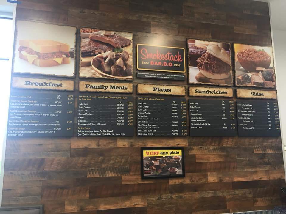 Menu at Smokestack BBQ, Warrensburg