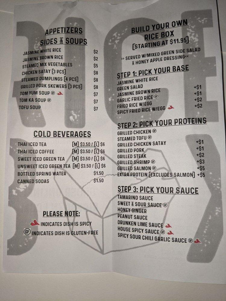 Menu at Rice Box restaurant, Red Bank