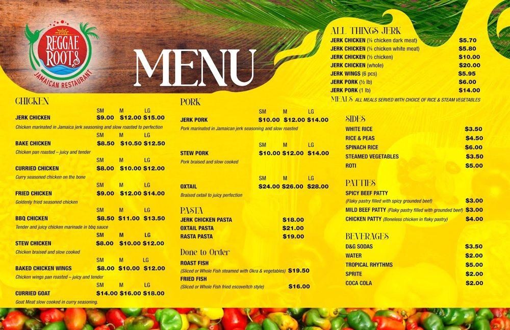 Menu at Reggae Roots Jamaican Restaurant, Fort Lauderdale