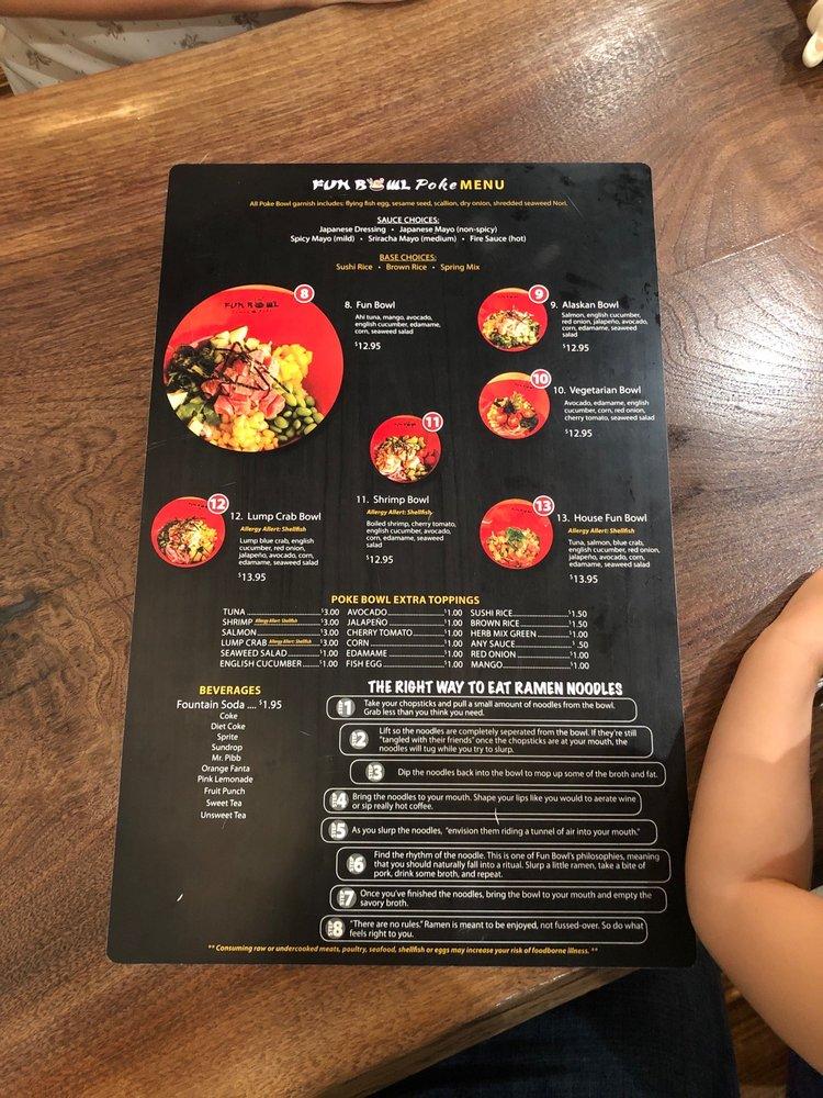 Menu at Fun Bowl restaurant, Wilmington