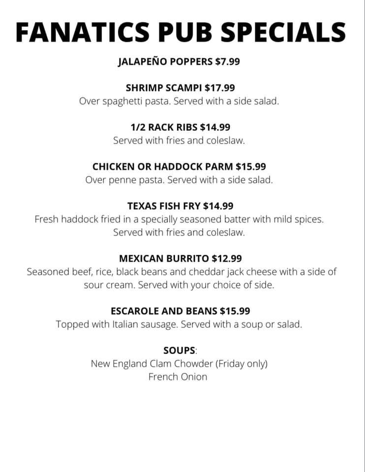 Menu at Fanatics Pub, Lima