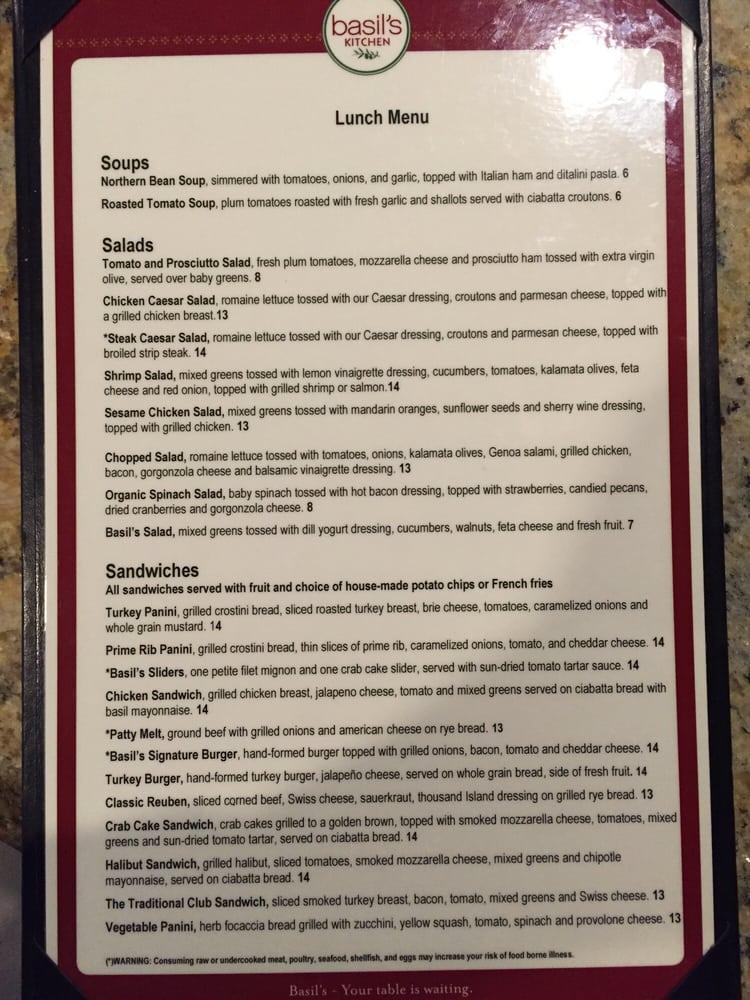 Menu at Basil's Kitchen pub & bar, Rosemont