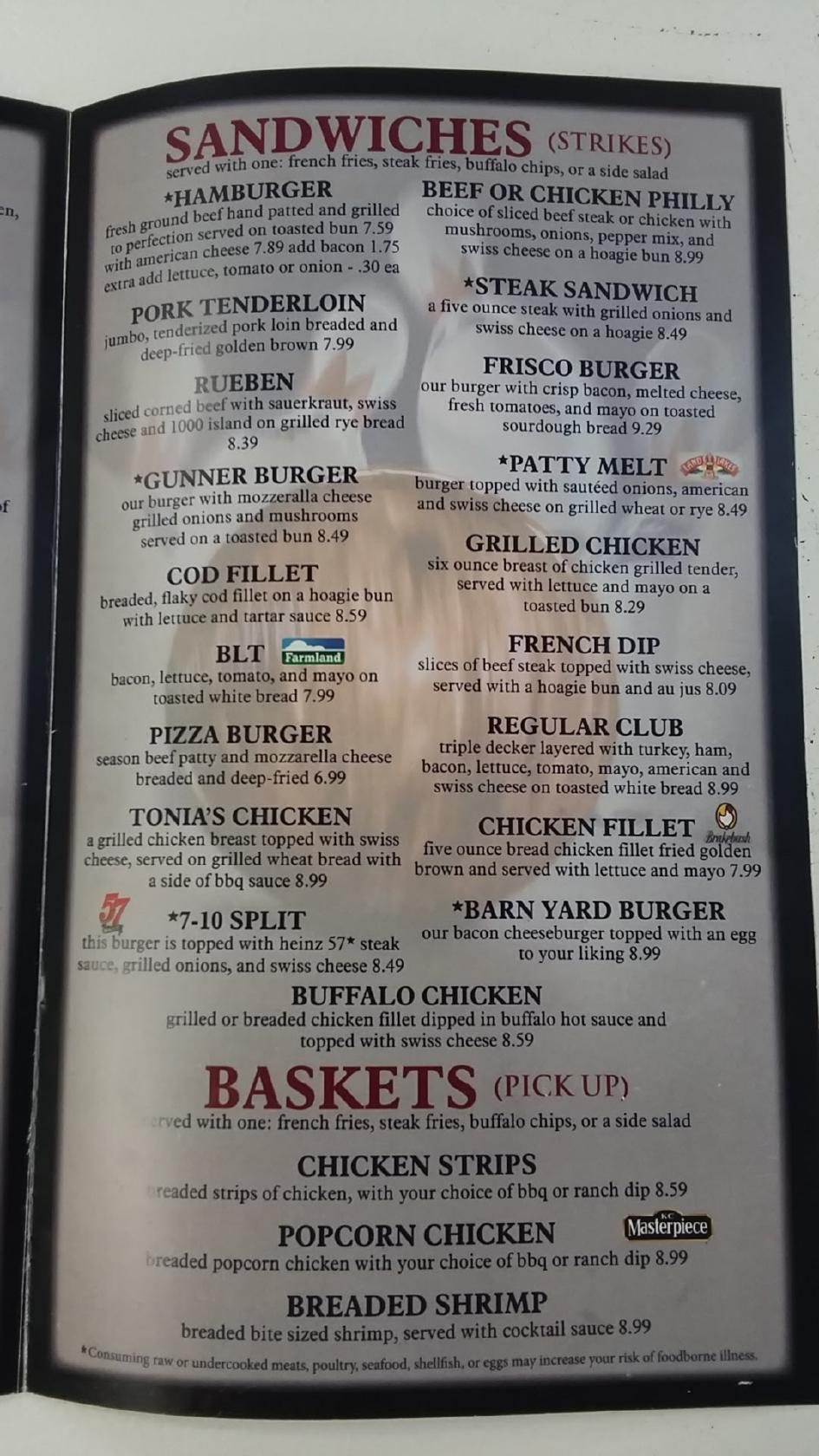 Menu at Gunderson's Restaurant, Lake Park
