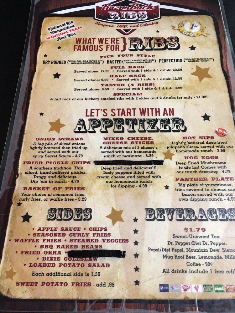 Menu at Carolyn’s RazorBack Ribs BBQ, Yellville