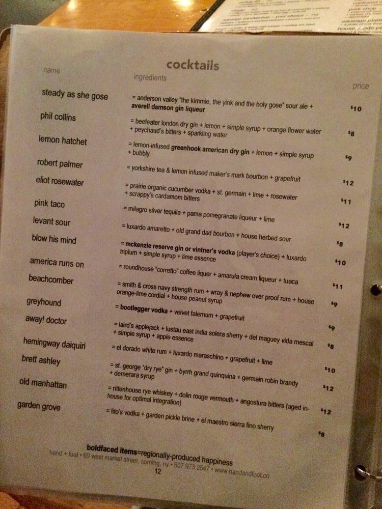 Menu at Hand + Foot pub & bar, Corning
