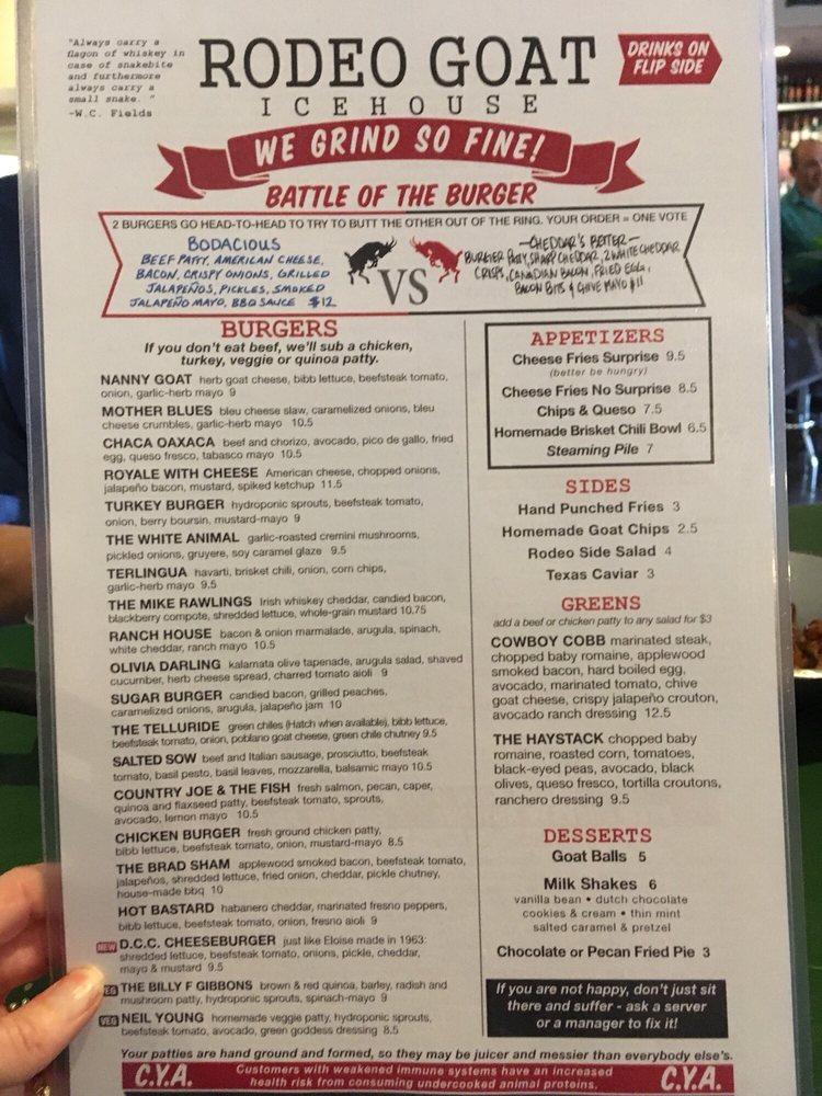 Menu at Rodeo Goat pub & bar, Dallas, Market Center Blvd