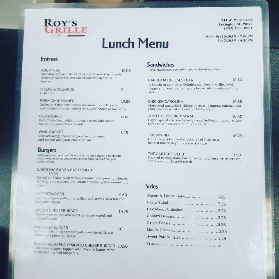 Menu at Roy's Grille BBQ, Lexington