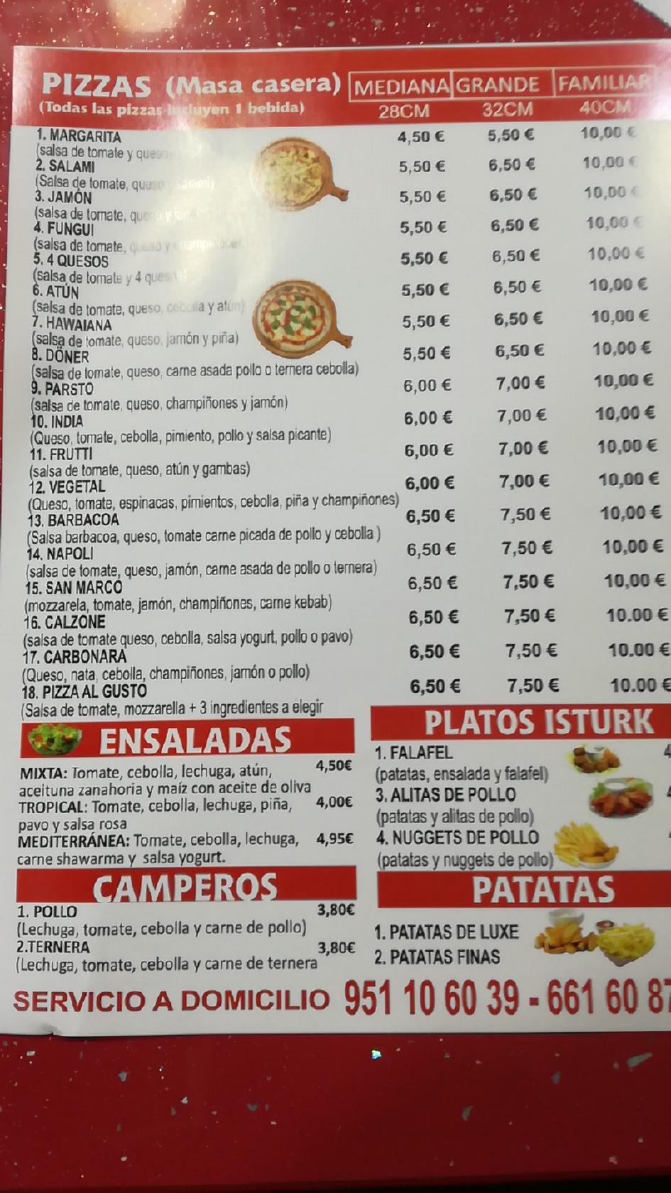 Menu at Rey Istanbul Kebab restaurant, Málaga