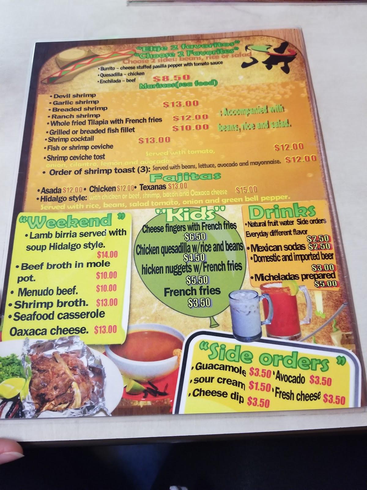 Menu at Las Rositas restaurant, Zebulon
