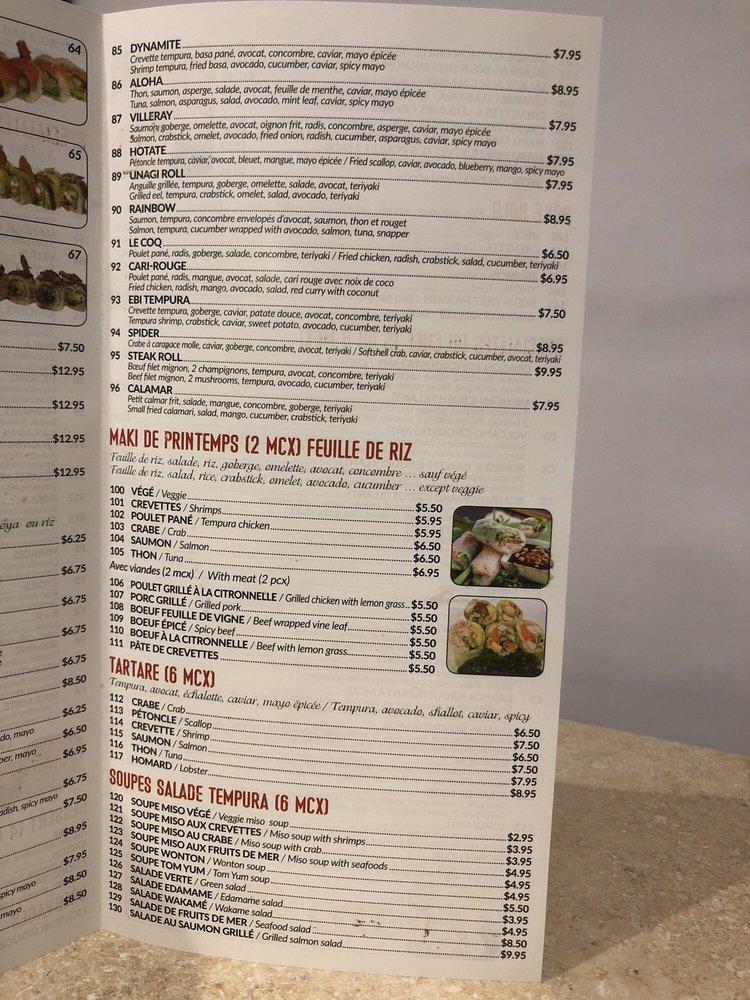 Menu at Rouleau Plus Rouleaux restaurant, Montréal