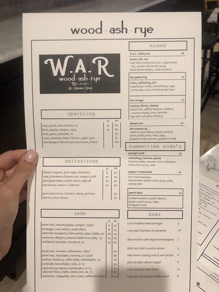 Menu at Wood Ash Rye restaurant, St.