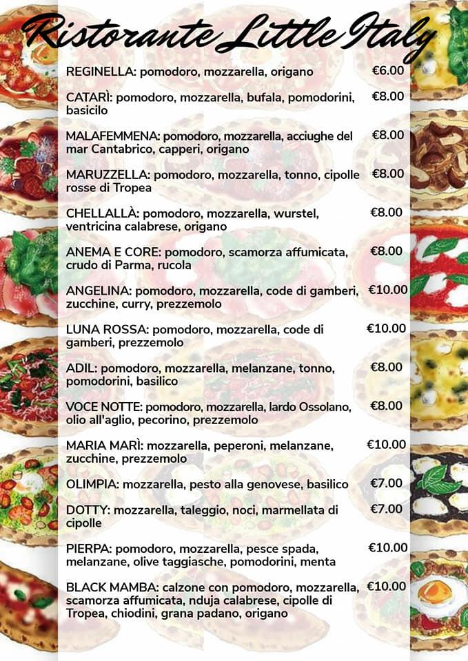 Menu at Little Italy restaurant, Verbania