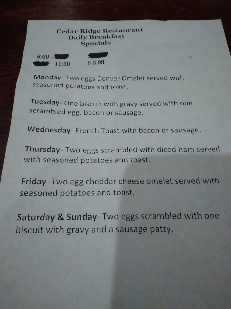 Menu at Cedar Ridge Restaurant, Payson