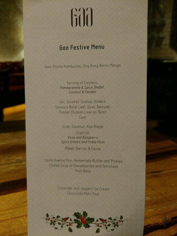 Menu at Gaa restaurant, Bangkok, 68/4