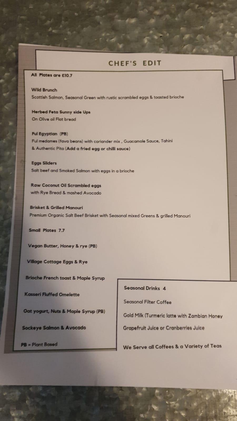 Menu at Conscience Kitchen restaurant, London