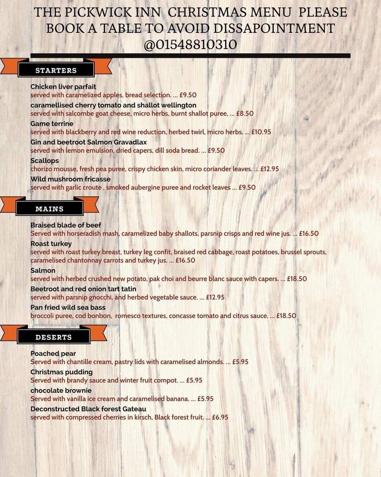 Menu at The Pickwick Inn & B&B pub & bar, BigburyonSea