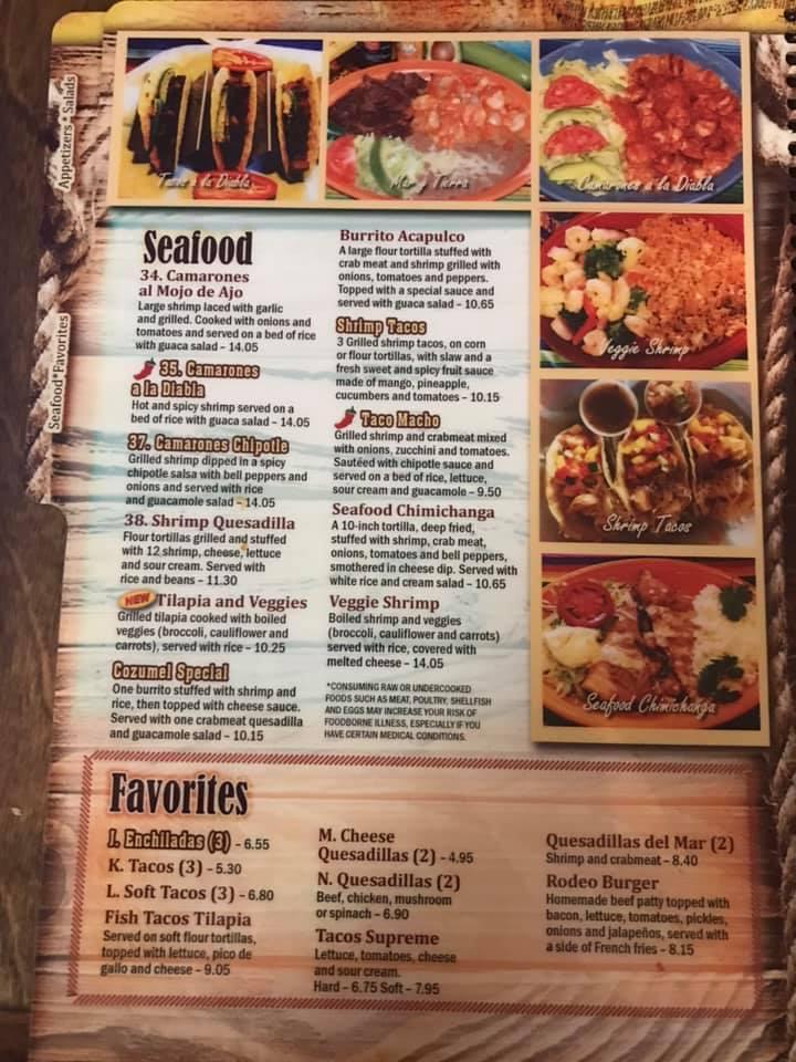 Menu at Rodeo Mexican restaurant, Ashford