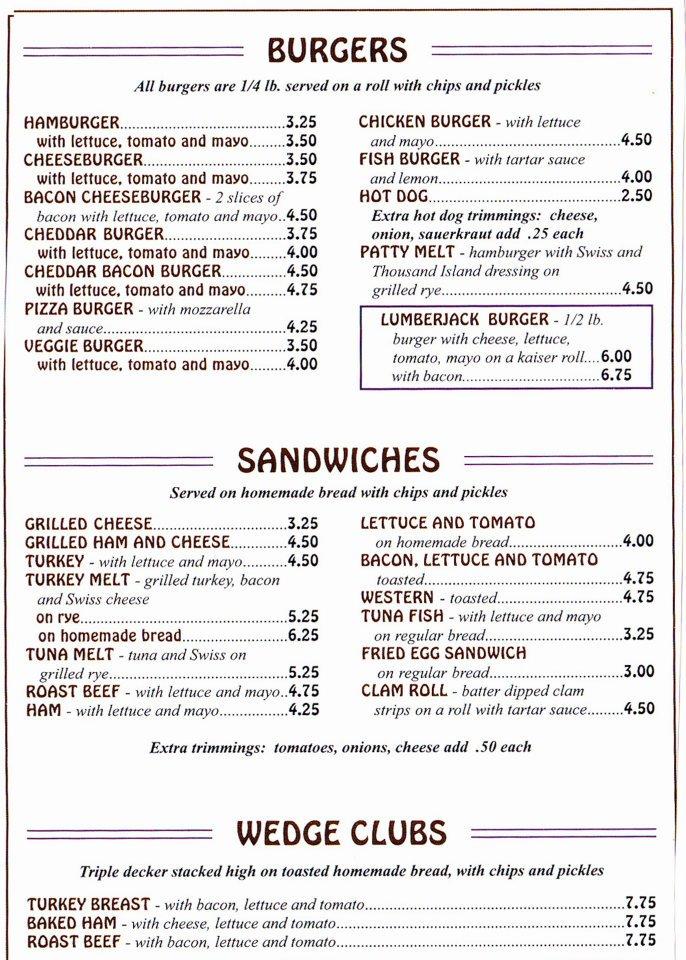 Menu at Lumberjack Inn restaurant, Tupper Lake