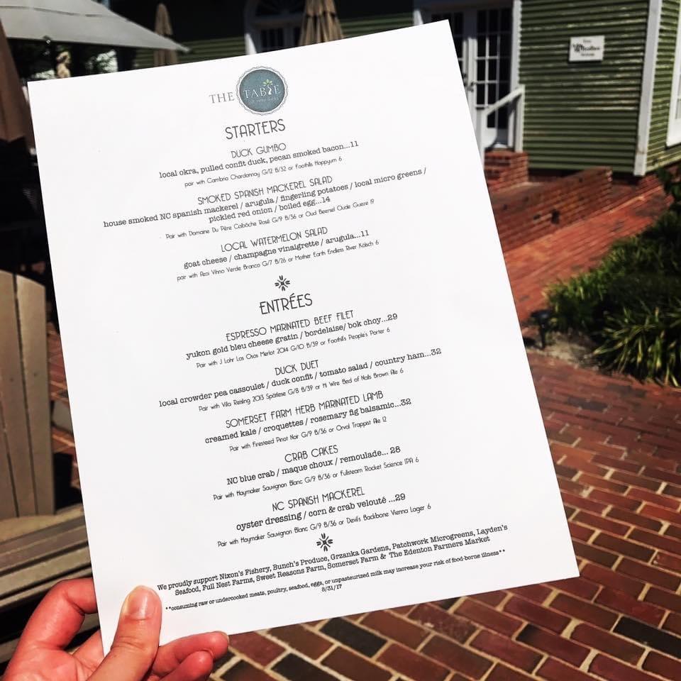 Menu at Inner Banks Inn, Restaurant & Event Venue, Edenton