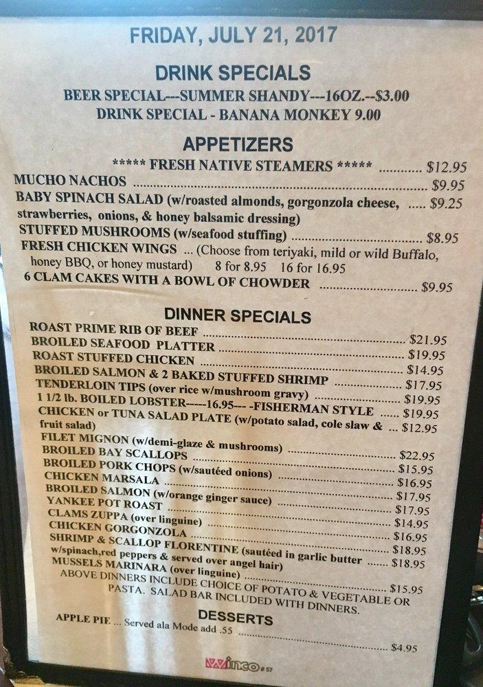 Menu at Sam's Inn restaurant, Warwick