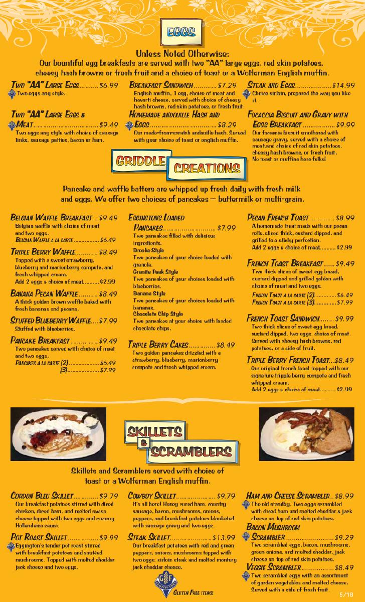 Menu at Eggington's restaurant, Edmond