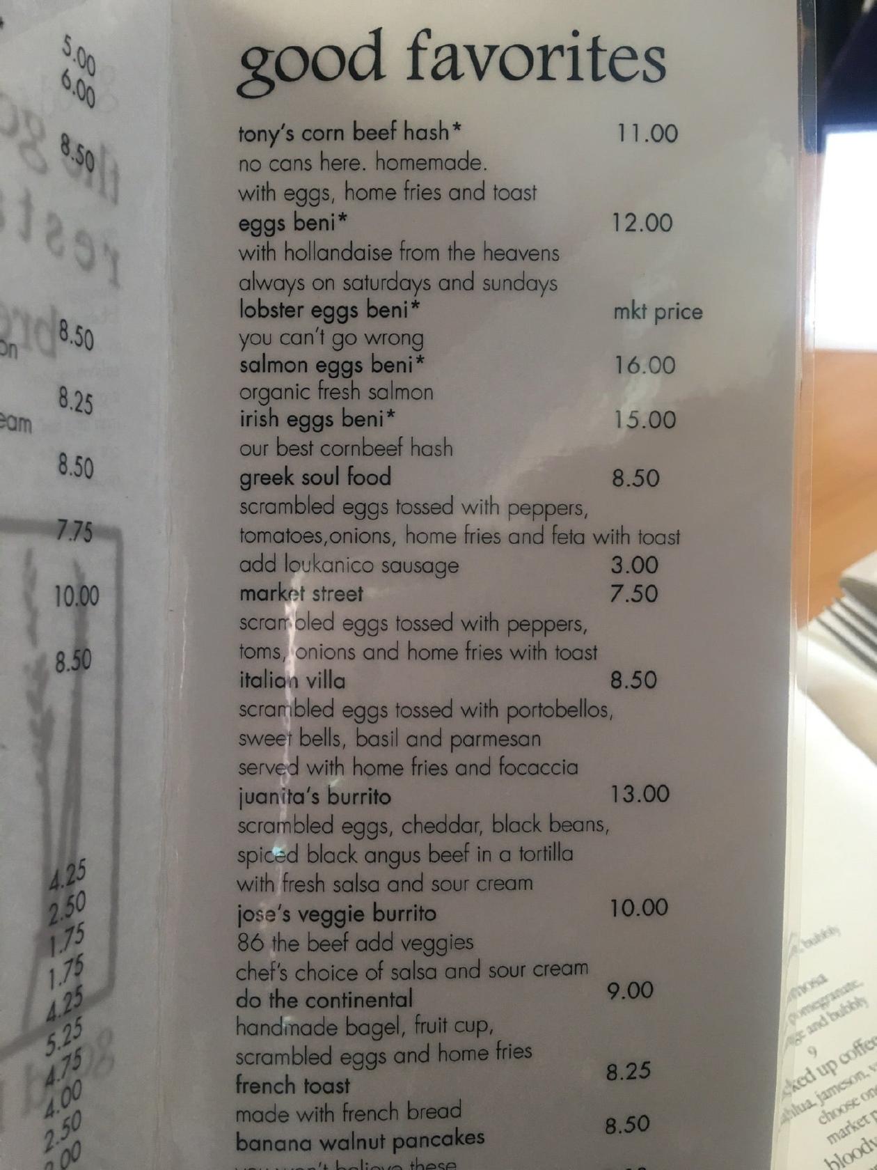 Menu at The Good Table restaurant, Cape Elizabeth